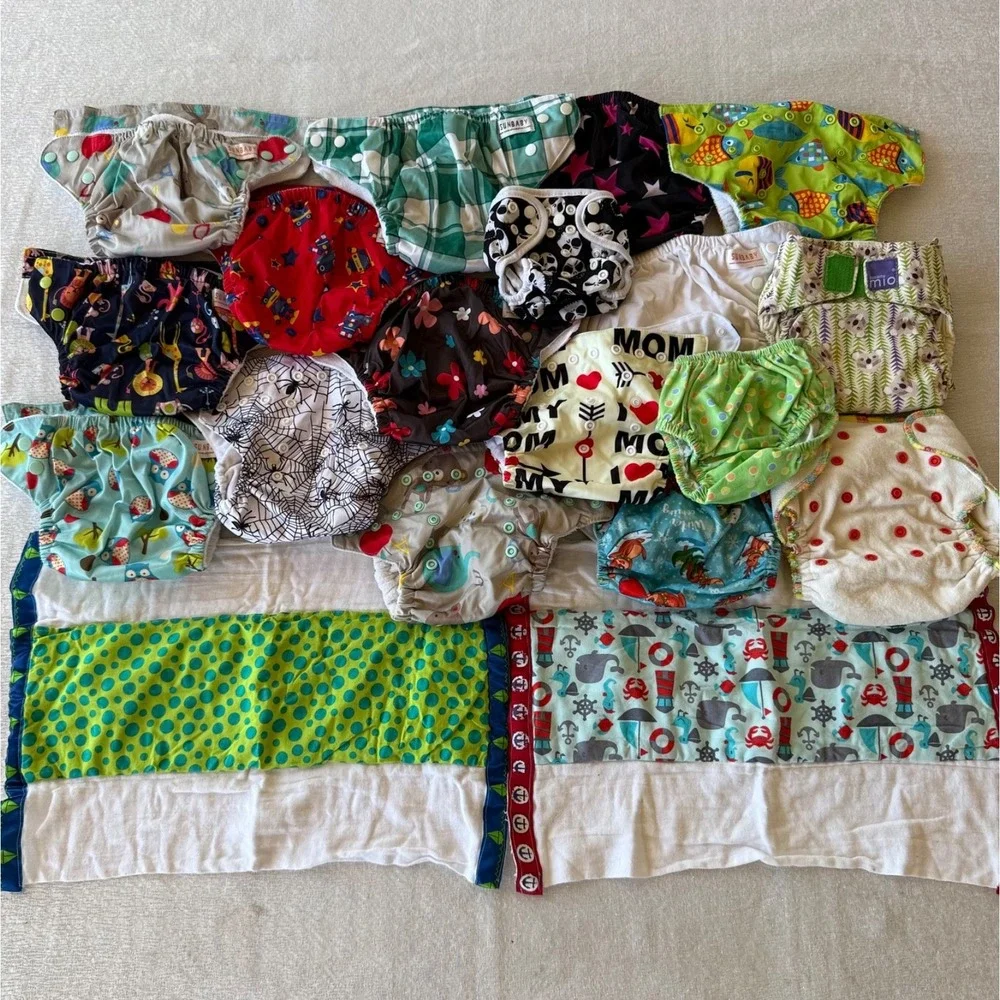 80pc Reusable Cloth Diaper Lot of 15 Covers and 62 Microfiber Inserts Charcoal